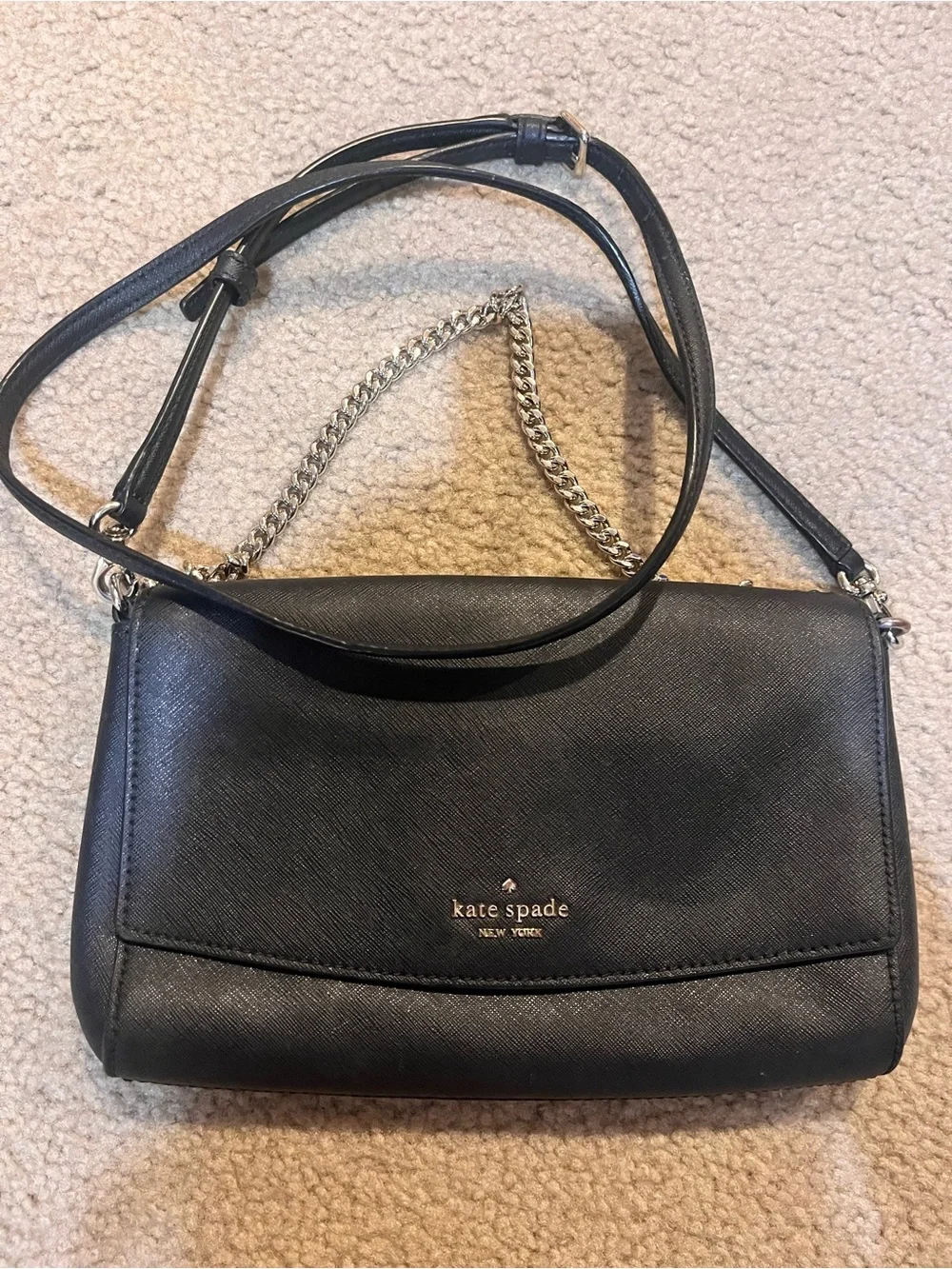 kate spade Black Leather Crossbody Bag chain purse Classic minimalist Simple